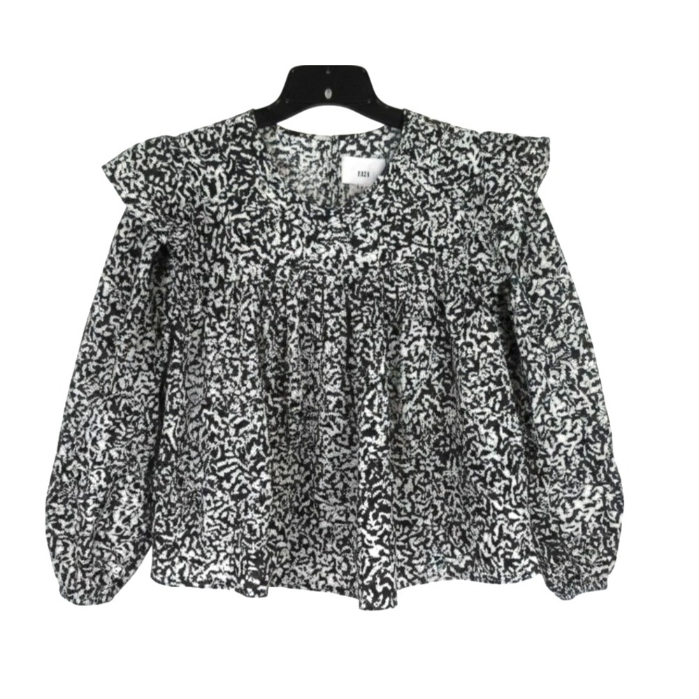 PISTOLA Black/White ABSTRACT PRINT DRAPE RUFFLE 1-Button SWING BLOUSE/TOP sz S